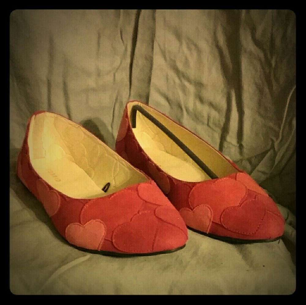 Multi colored hearts atop hearts ballet flat